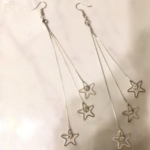 Long dangly silver star earrings dangle earring